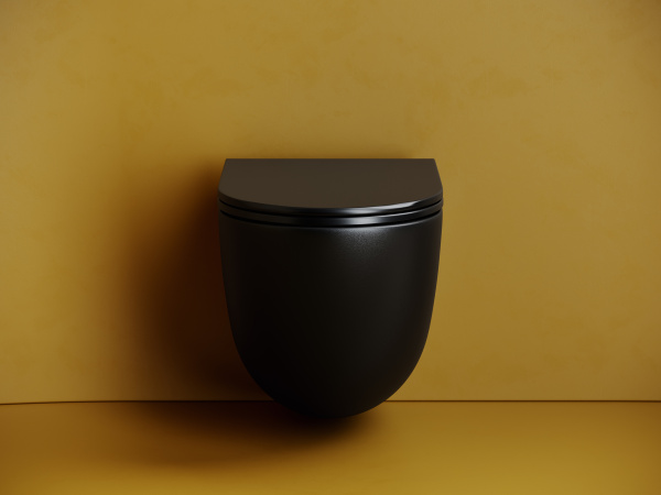 Подвесной унитаз Ceramicanova Vogue Торнадо безободковый, с ультратонким сиденьем с микролифтом и функцией быстрого снятия, с креплением скрытого монтажа,цвет черный матовый CN4008TMB