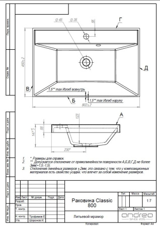 Раковина Andrea Classic 80 4680028070108