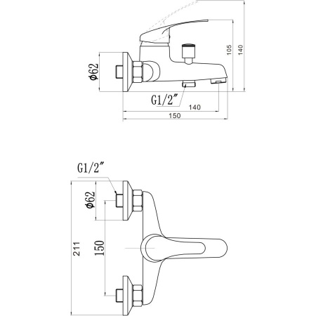 Смеситель для ванны Savol S-T3201, хром