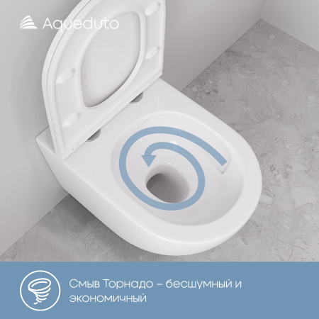 Aqueduto OVO Tornado Унитаз подвесной 525*360 безободковый, Tornado, сиденье c микролифтом, белый глянцевый