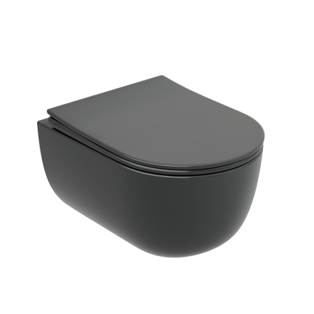 Подвесной унитаз Ceramicanova Modena  Rimless (цвет Темный Антрацит Матовый), глубокий смыв, с крепежом для полностью скрытого монтажа,  ультратонким сидением и крышкой с функцией плавного закрытия, дюропласт CN6063MDH