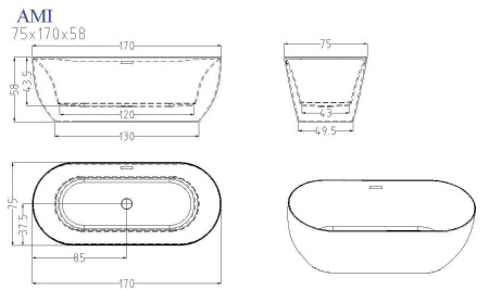 Акриловая ванна отдельностоящая Cerutti SPA AMI 170x75