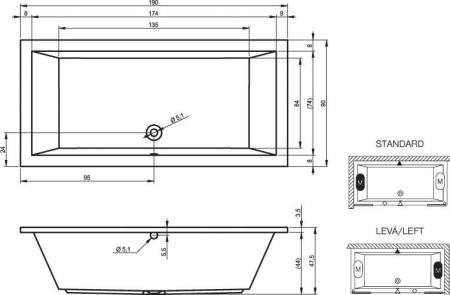 Акриловая ванна с ножками Riho Lusso 190x90 BA9900500000000