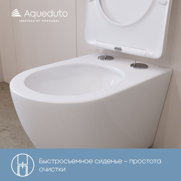 Aqueduto OVO Tornado Унитаз подвесной 525*360 безободковый, Tornado, сиденье с микролифтом, белый матовый
