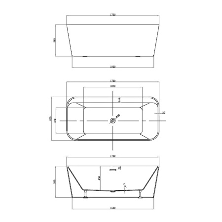 Ванна акриловая Vincea VBT-401-1700, 1700*800*580 цвет белый, слив-перелив в комплекте, хром