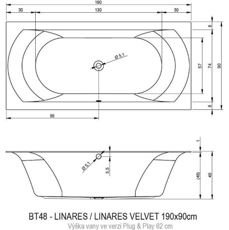 Акриловая ванна Riho Linares 190x90 L Plug&Play BD5800500000000