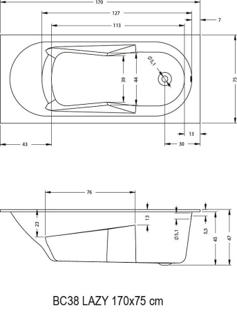 Акриловая ванна с ножками Riho Lazy 170х75 BC3800500000000