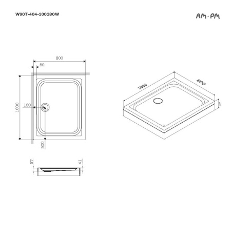 W90T-404-100280W Душевой поддон AM.PM 100x80