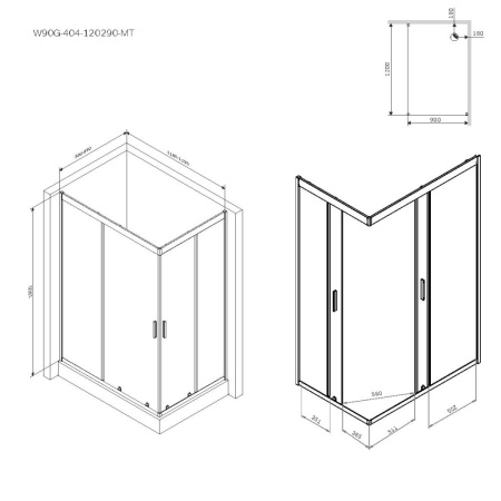 W90G-404-120290-MT Gem Twin Slide 120x90. Душевое ограждение AM.PM,120x90, профиль мат хром, стекло прозрачное
