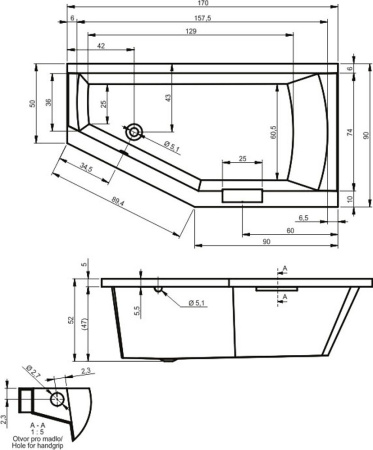 Акриловая ванна с ножками Riho Geta 170x90 L BA8900500000000