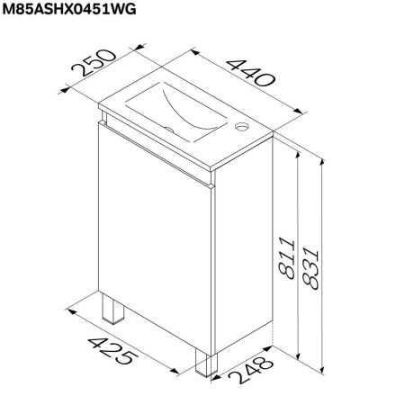M85AFSX0451WG X-Joy База под раковину AM.PM, напольная, 45 см, 1 дверца, белый глянец
