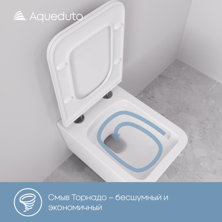 Aqueduto MACIO Tornado Унитаз подвесной 520*370 безободковый, Tornado, сиденье с микролифтом, белый глянцевый