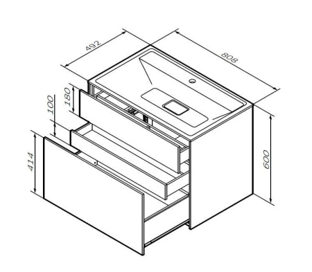 M50AFHX0803GM Inspire V2.0 База под раковину AM.PM, подвесная, 80 см, 3 ящика, push-to-open, графит матовый