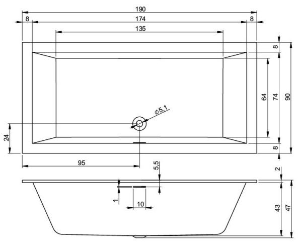 Акриловая ванна Riho Rething Cubic 190x90 BR1100500000000