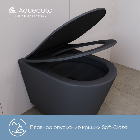 Aqueduto CONE Tornado Унитаз подвесной 525*360 безободковый, Tornado, сиденье с микролифтом, черный матовый
