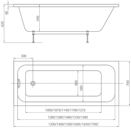 Акриловая ванна Aquatek Мия 120x70 MIY120-0000001