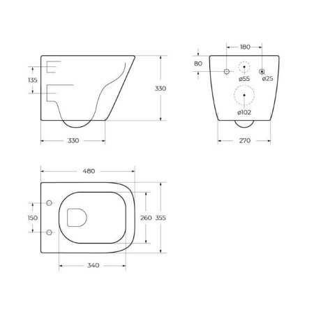 DUE Чаша унитаза подвесного c креплением и сиденьем дюропласт soft close BB3103CHR/SC