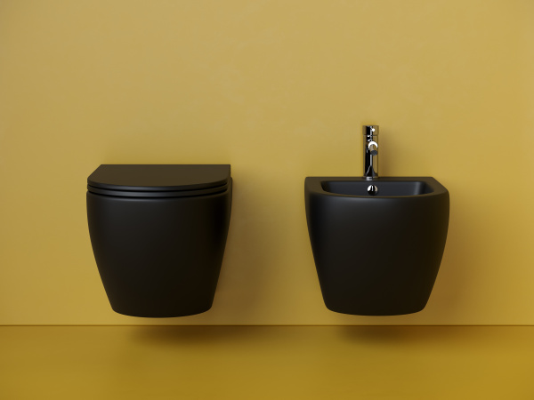 Подвесной унитаз Ceramicanova Metropol Торнадо безободковый, глубокий смыв, с ультратонким сидением с микролифтом функцией быстрого снятия, с крепежом для полностью скрытого монтажа, цвет черный матовый CN4002TMB
