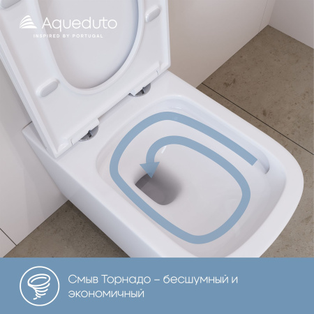Aqueduto MACIO Tornado Унитаз подвесной 520*370 безободковый, Tornado, сиденье с микролифтом, белый матовый