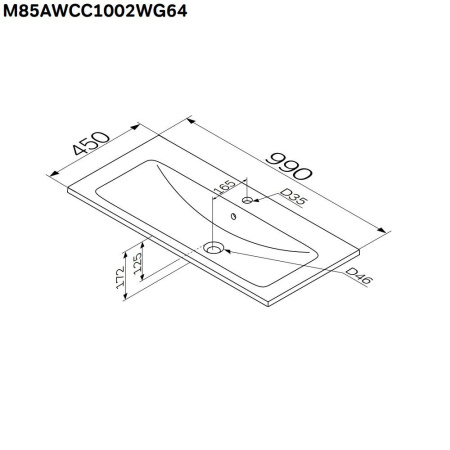 M85AWCC1002WG64 X-Joy, Раковина мебельная AM.PM, керамическая, 100 см, встроенная, цвет: белый, глянец