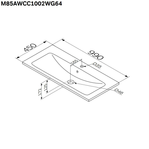 M85AWCC1002WG64 X-Joy, Раковина мебельная AM.PM, керамическая, 100 см, встроенная, цвет: белый, глянец