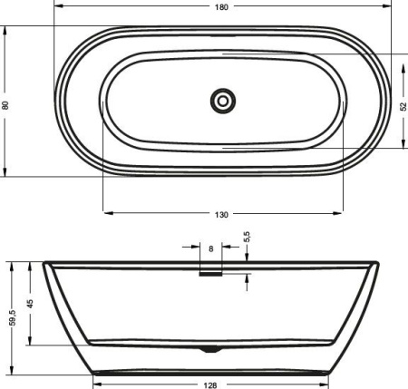 Акриловая ванна Riho Inspire 180x80 Velvet BD02C2000000000