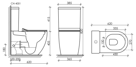 Напольный пристенный унитаз Ceramicanova Metropol Rimless, Белый, CN4001