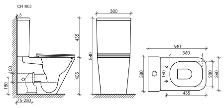 Напольный пристенный унитаз Ceramicanova Cubic Rimless, Белый, CN1803