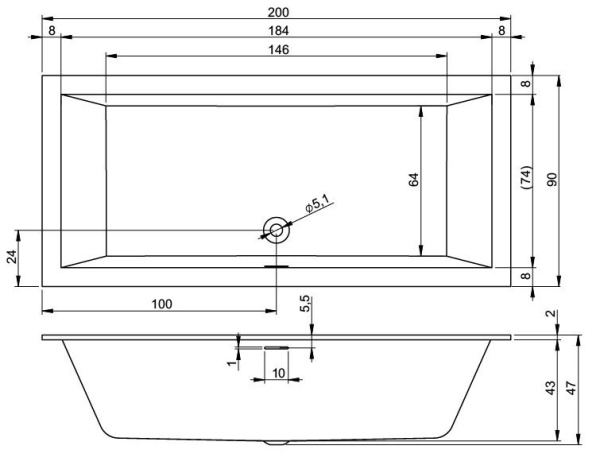 Акриловая ванна Riho Rething Cubic 200x90 BR1200500000000