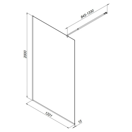 W84WI-120-F1-MTE Душевая перегородка AM.PM Func 120x200, стекло прозр. 8 мм + покрытие, профиль мат хром