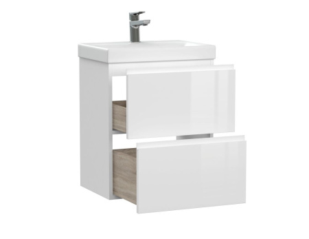 Тумба с умывальником подвесная Cersanit MODUO 50 с MODUO SLIM 50 узкая белый, SB-SZ-MOD-MO50Sl/Wh + S-UM-MOD50SL/1