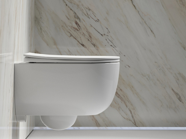 Подвесной унитаз Ceramicanova Modena  Rimless, глубокий смыв, с крепежом для полностью скрытого монтажа,  ультратонким сидением и крышкой с функцией плавного закрытия, дюропласт CN6063