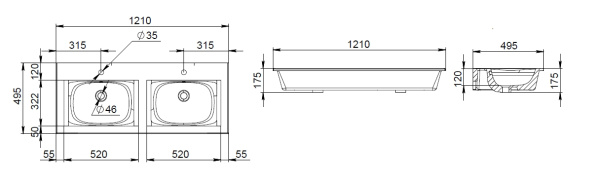 M70AWCD1202WG Spirit V2.0, Раковина мебельная AM.PM, керамическая, 120 см, встроенная, цвет: белый, глянец