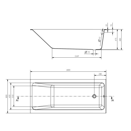 Ванна прямоугольная Cersanit CREA 180x80 белый, P-WP-CREA*180NL