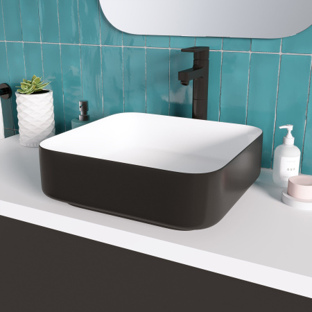 Раковина Grossman GR-4042BW 385x385x140 черная белая внутри
