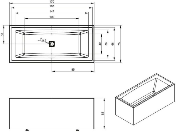 Акриловая ванна Riho Still Square Elite 170x75 L BD1400500000000