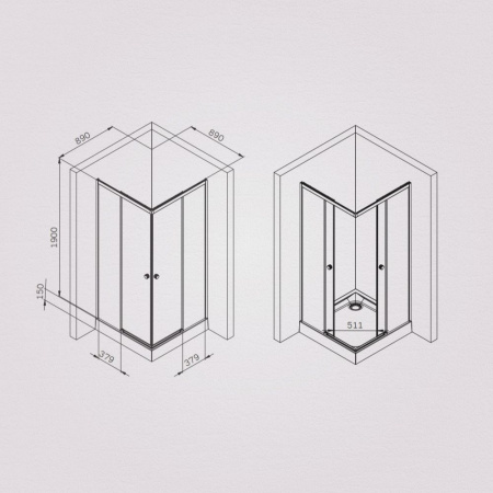 W94G-403-9090-BT1K X-joy Душевое ограждение AM.PM квадратное,раздвиж.двери 90x90 черный мат.