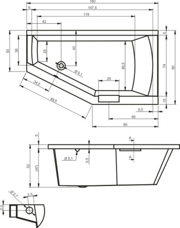Акриловая ванна с ножками Riho Geta 160x90 L BA8700500000000
