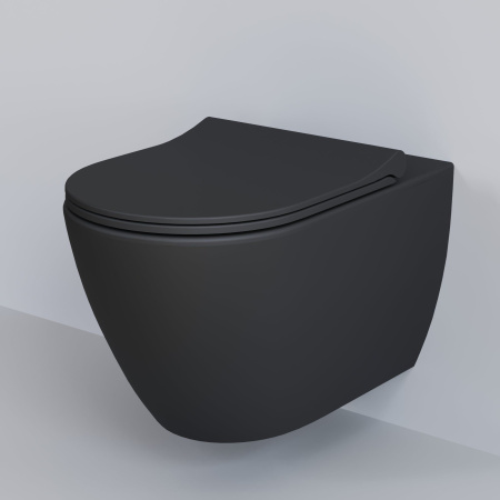 Унитаз Ambassador Queen 113T20201R (570х360х400) черный матовый, подвесной безободковый с тонкой крышкой