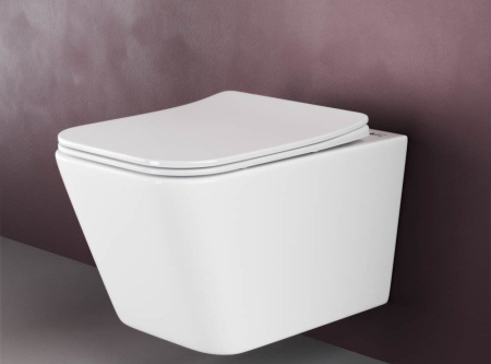 Подвесной унитаз Ceramicanova Metric Rimless, глубокий смыв, с крепежом для полностью скрытого монтажа,  ультратонким сидением и крышкой с функцией плавного закрытия, дюропласт CN3007