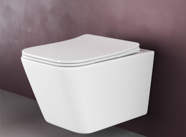 Подвесной унитаз Ceramicanova Metric Rimless, глубокий смыв, с крепежом для полностью скрытого монтажа,  ультратонким сидением и крышкой с функцией плавного закрытия, дюропласт CN3007