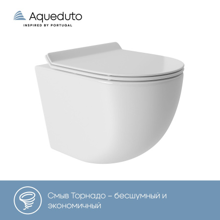 Aqueudto OVO Tornado S Унитаз подвесной 480*360 безободковый, Tornado, сиденье с микролифтом, белый глянцевый