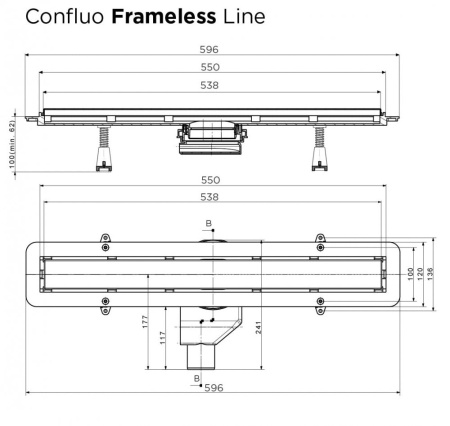 Душевой поддон под плитку Confluo Board UNI 1200 со встроенный лотком Frameless Line 550, Pestan 40007822SS