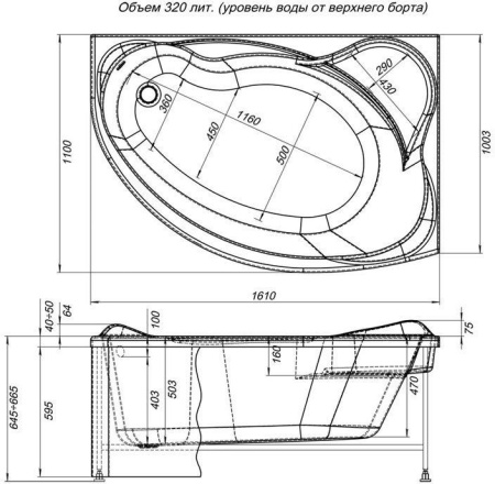 Фронтальная панель для ванны Aquanet Jamaica 160 R черная
