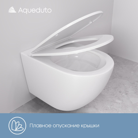 Aqueduto OVO Tornado Унитаз подвесной 525*360 безободковый, Tornado, сиденье c микролифтом, белый глянцевый