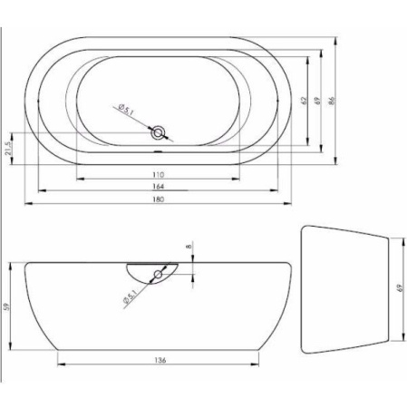 Акриловая ванна Riho Dua FS 180x86 Black and White BD0166500000000
