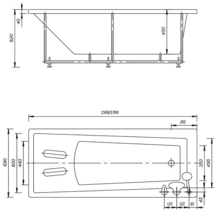 Акриловая ванна Aquatek Либра 170x70 LIB170-0000006