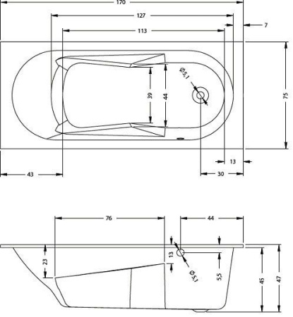 Акриловая ванна с ножками Riho Lazy 170х75 R BC3900500000000