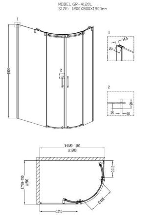 Душевое ограждение Grossman GR-4120L Galaxy 120*80*190 двери раздвижные