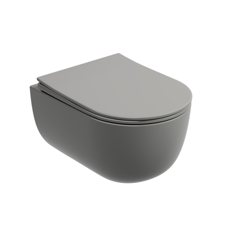 Подвесной унитаз Ceramicanova Modena  Rimless (цвет Антрацит Матовый), глубокий смыв, с крепежом для полностью скрытого монтажа,  ультратонким сидением и крышкой с функцией плавного закрытия, дюропласт CN6063MH